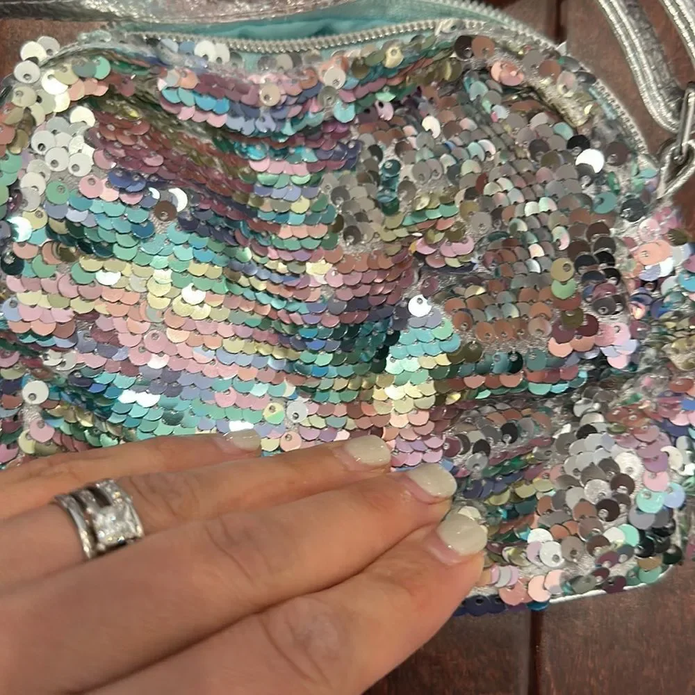 Letter E sequin crossbody bag